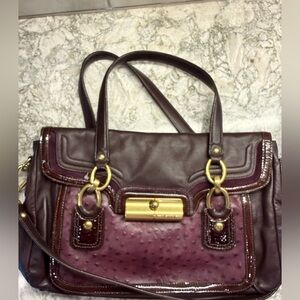 Coach Kristin Spectator ostrich embossed leather satchel in plum/burgundy